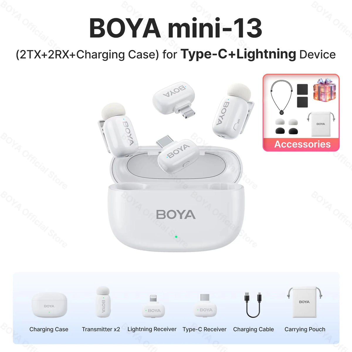 BOYA Mini Wireless Lavalier Lapel Microphone for iPhone iPad Android Type-C Phone Live Broadcast Audio Video Recording Vlog
