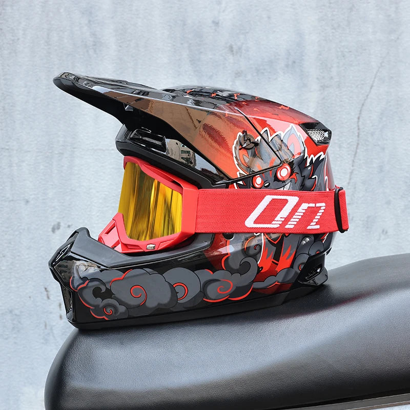 ORZ-903-Unisex All Weather Motocross Helmet with Goggles, Reinforced ABS DOT Standard Ventilated Off Road Safety Helmet