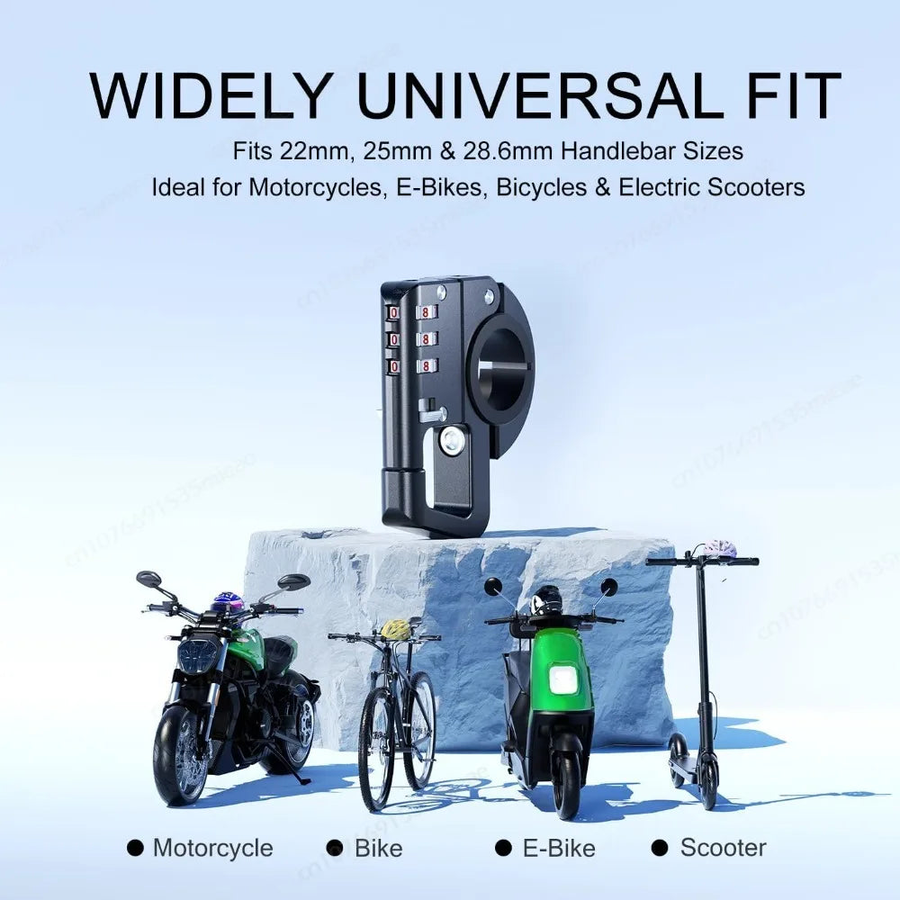 Motorcycle Handlebar Helmet Lock Aluminum Alloy Anti Theft Lock for Handlebar Diameter Within 0.875"/1"/1.125" Bike ATV Scooter