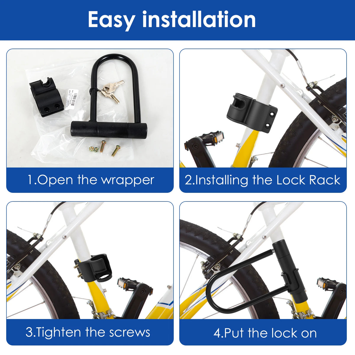 1/2/4Pcs Bike Lock with Key Standard Size U-Lock for Bicycles and Other Outdoor Equipment Anti-Theft Lock for Cycling Motorcycle
