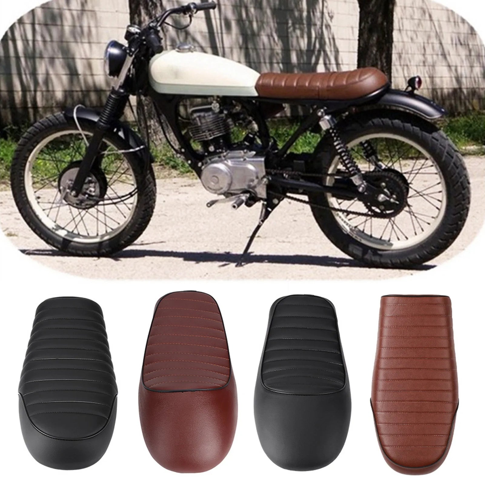 Motorcycle PU Leather Vintage Cafe Racer Refit Seat Flat Saddle Cushion For CG125 GN CG CB400SS