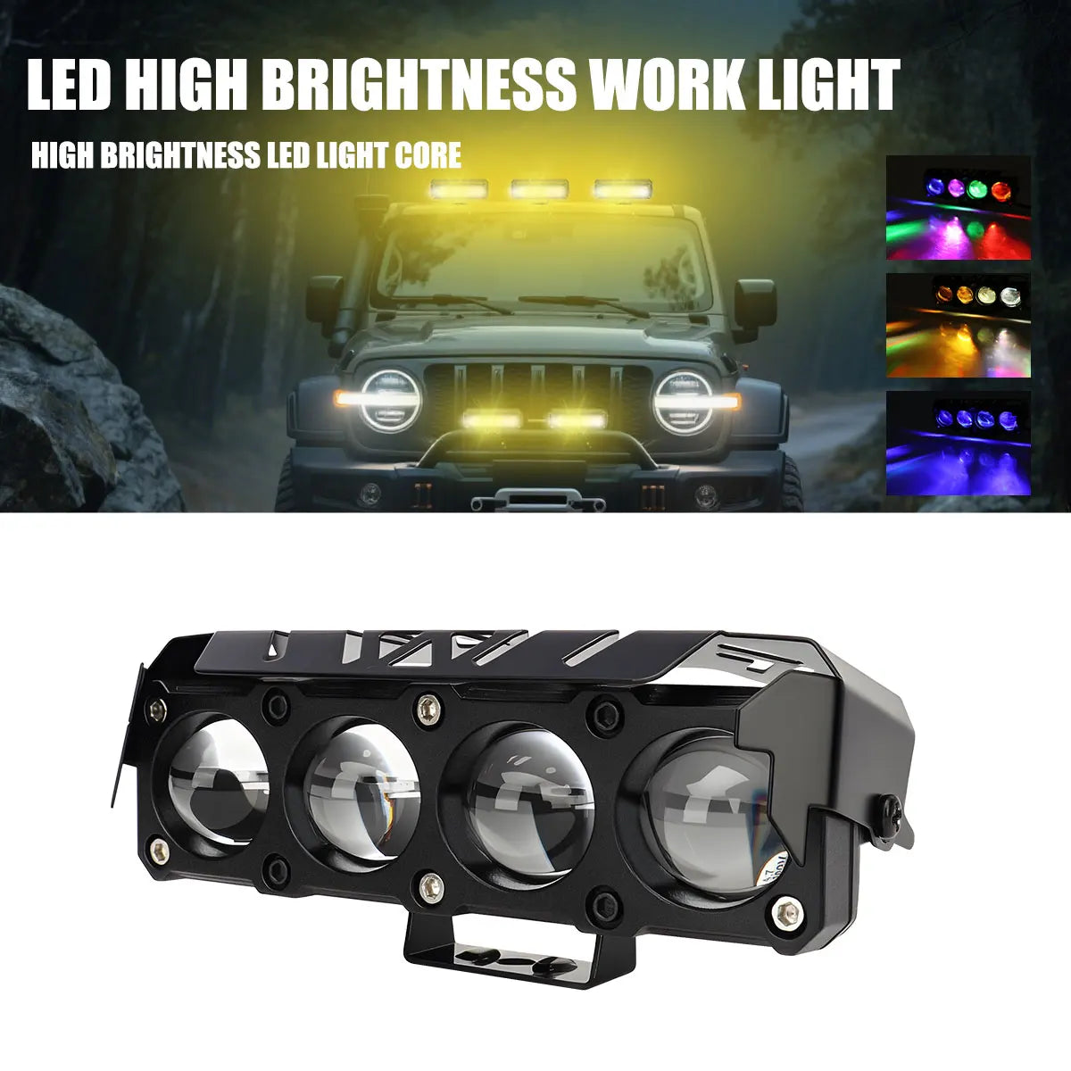 1/2x Motorcycle LED Spotlight Dual Color Hi/Low Beam RGB Halo Fog Lamp for Car SUV UTV 12V 4 Mini Lens Headlight Driving Light
