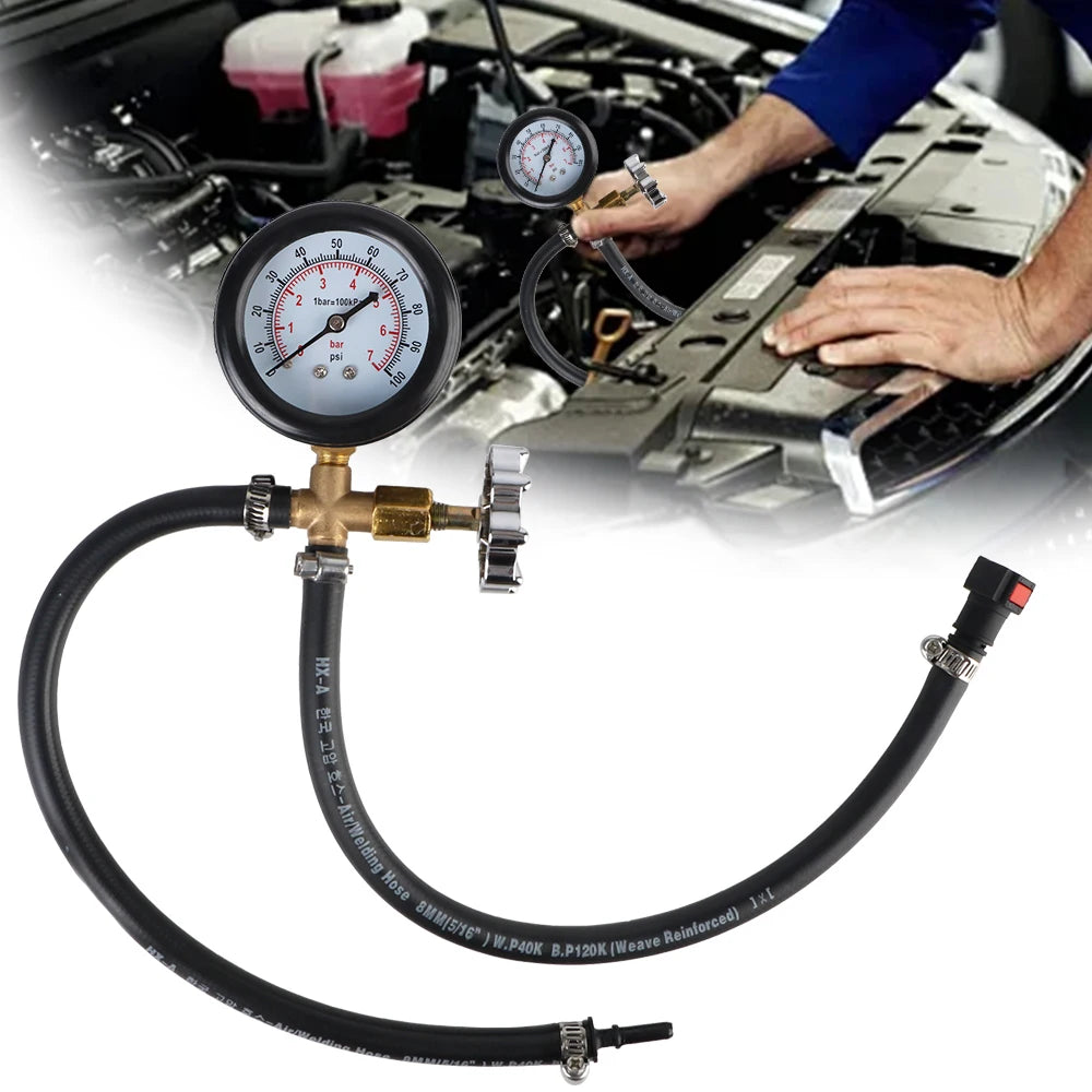 Motorcycle Tester Oil Pressure Gauge With Hose Adapter Automotive Fuel Pump Pressure Gauge 0-100Psi/7bar Test Meter Garage Tools