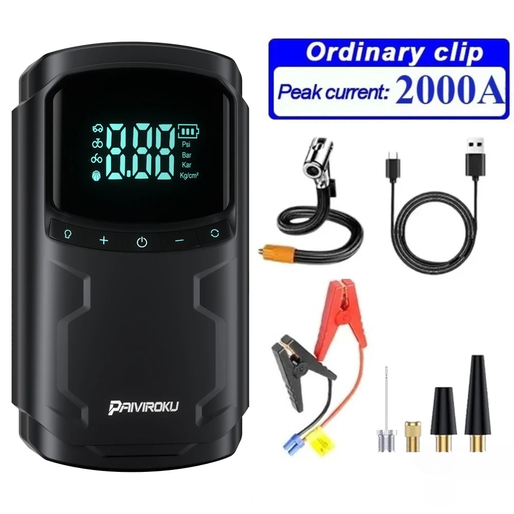 Car Jump Starter with Air Compressor Peak 5000A Auto Battery Booster 150PSI Air Pump Portable Power Bank Tire Inflator Lighting