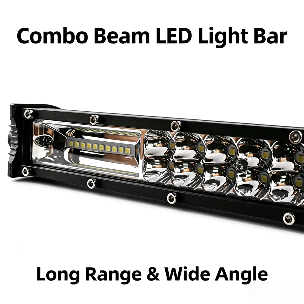 15-inch LED light bar, bright light, comes with multiple LED bulbs and a mounting bracket, black finish, mainly used for off-road vehicles, trucks, ATVs, UTVs, boats, and tractors