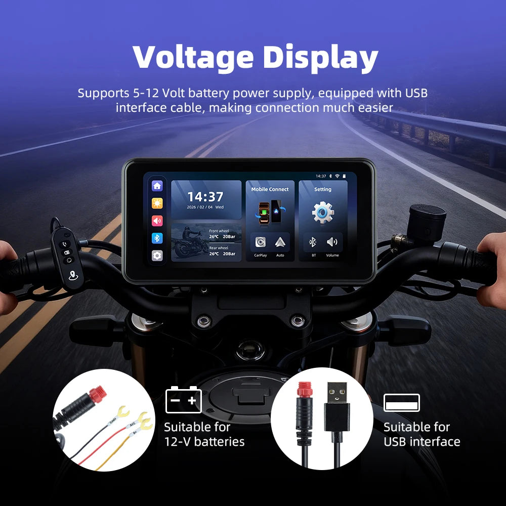 EKIY 6.25" Wireless CarPlay Moto Android Auto Portable Digital Motorcycle Dashboard GPS Navigation Display Screen TPMS Monitor