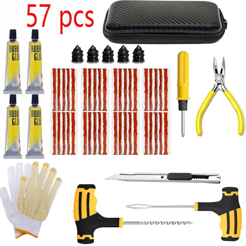 Emergency Tire Repair Kit - Heavy-Duty Glue & Rubber Strips for Flat Puncture Fix on Cars/Trucks/RVs, On-the-Go Safety Solution