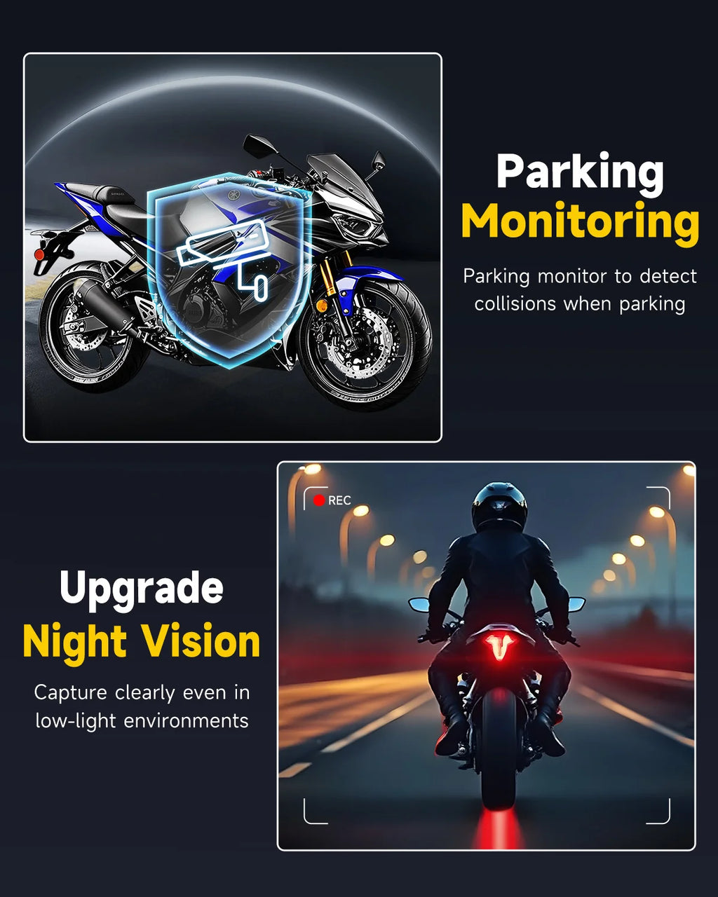 JIUYIN Dual Motorcycle DVR 1080P Action Camera Recorder Front & Rearview Waterproof Motorcycle Dash Cam Night Vision Camera WiFi