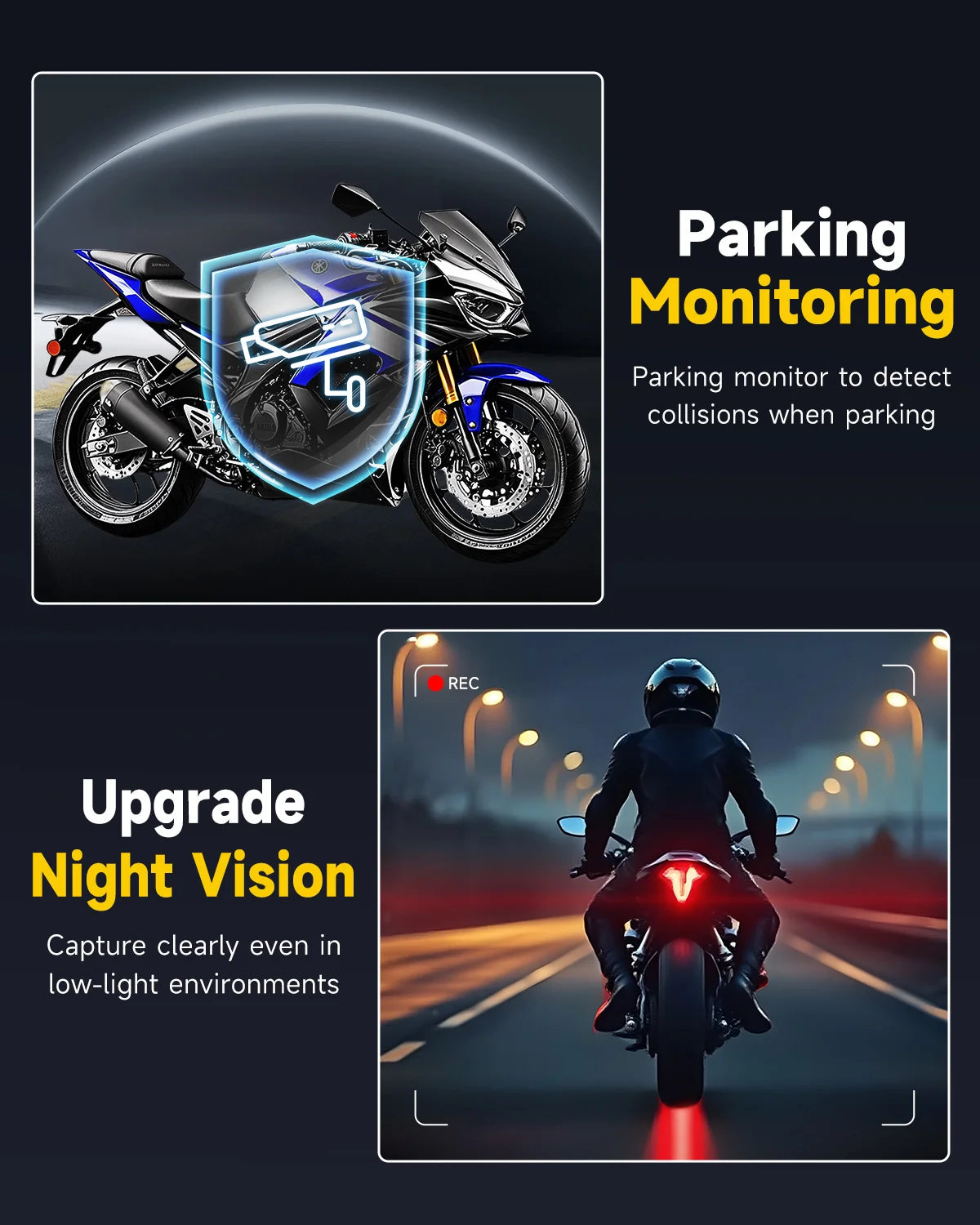 JIUYIN Dual Motorcycle DVR 1080P Action Camera Recorder Front & Rearview Waterproof Motorcycle Dash Cam Night Vision Camera WiFi