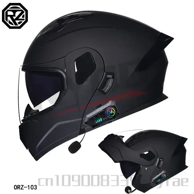ORZ Motorcycle Dual-Lens Helmet for Men Women Bluetooth Full Helmet All Seasons Flip Helmet with Tail Wing DOT Certification