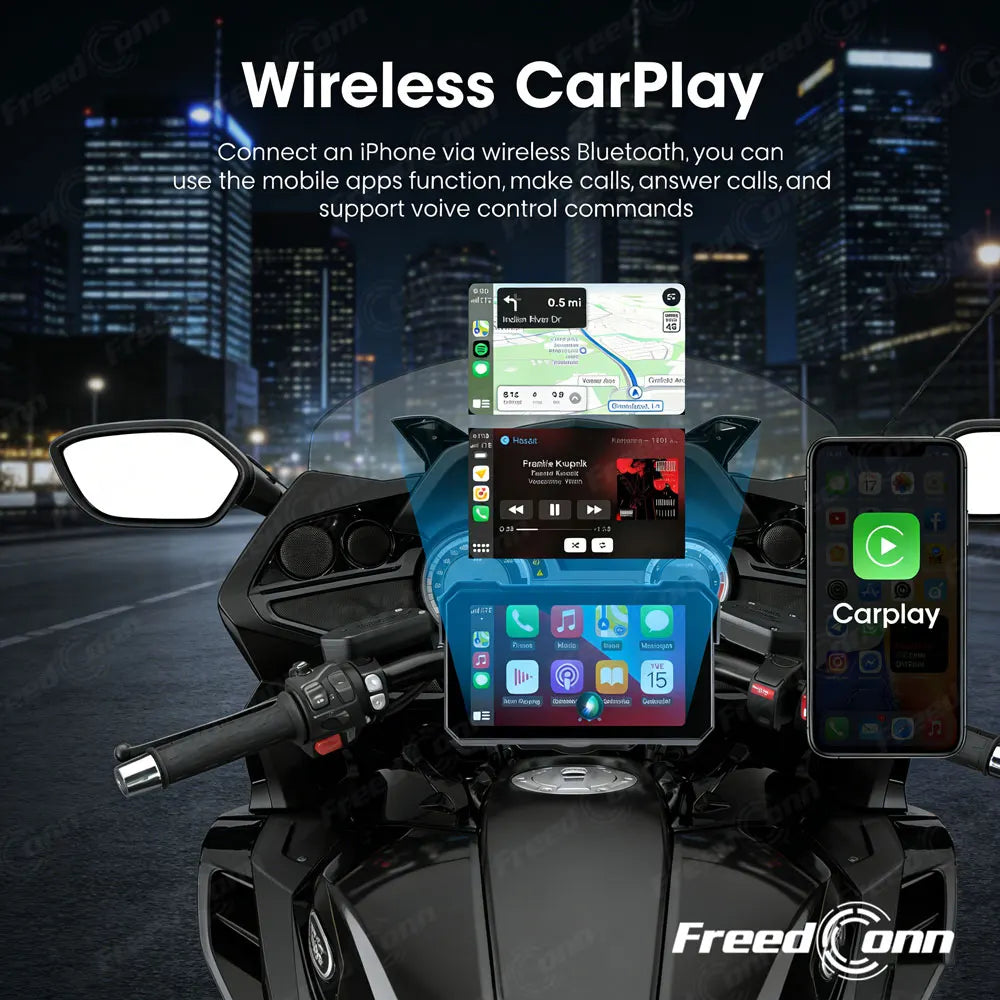 Freedconn Motorcycle Navigation Carplay Android Auto Moto Display Screen Portable Motobike Digital Dashboard Waterproof Monitor