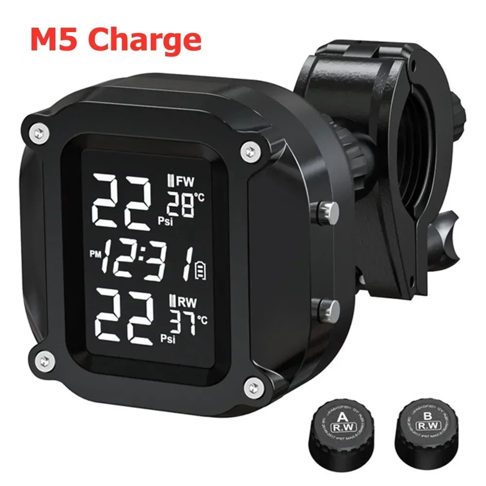 Solar Charging TPMS Motorcycle Tire Pressure Sensors Motorbike Tire Pressure Monitoring System Tyre Temperature Alarm System
