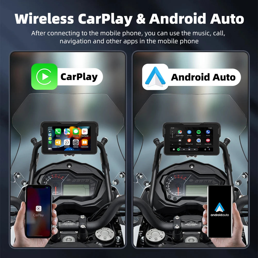 EKIY 5 inch Wireless CarPlay Moto Android Auto Portable Digital Motorcycle Dashboard GPS Motorcycle Navigation Display Screen