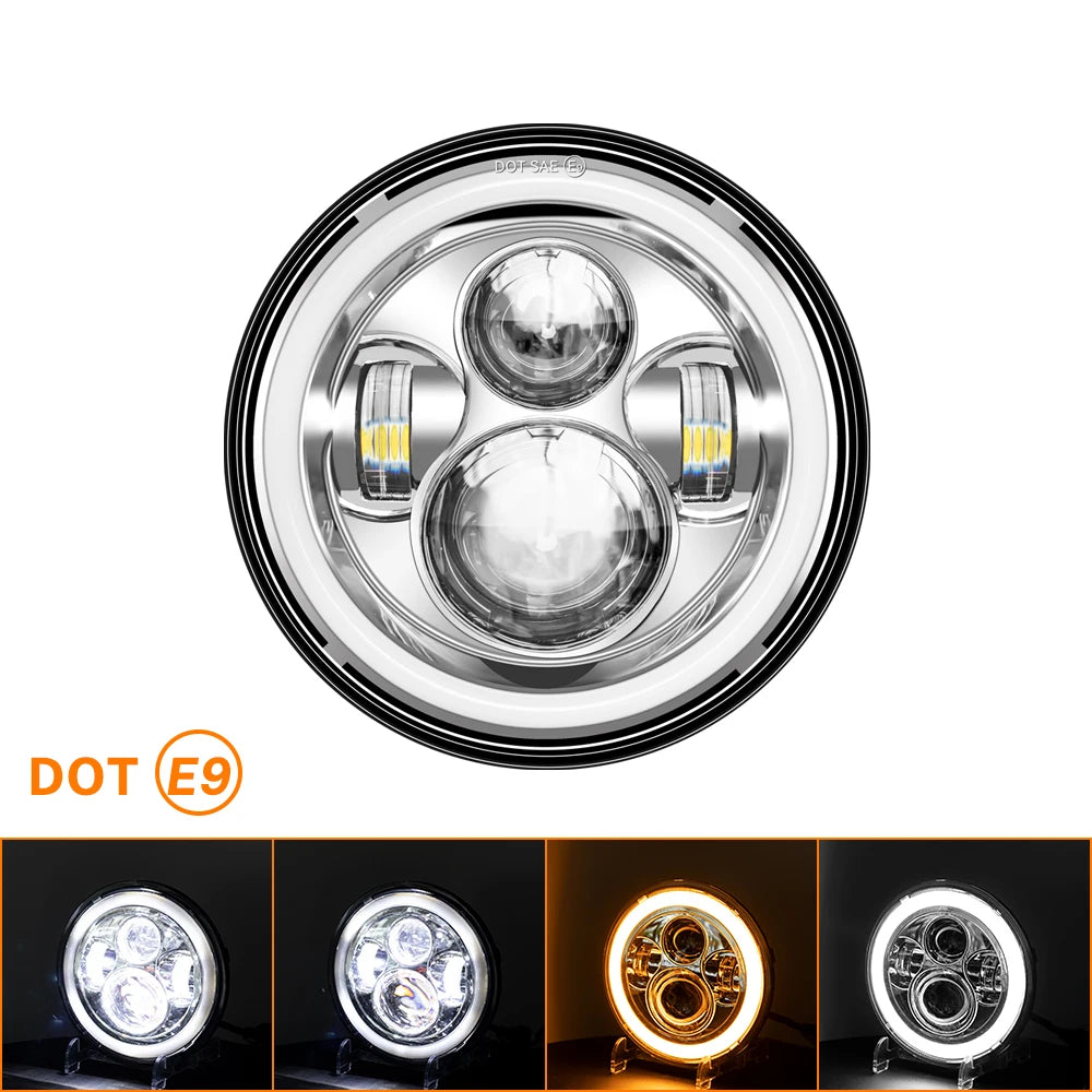 Universal 7" Round Head Light 7 Inch Motorcycle LED Headlight H4 Lamp Hi/Lo Beam Turn signal For Cafe Racer Bobber Honda