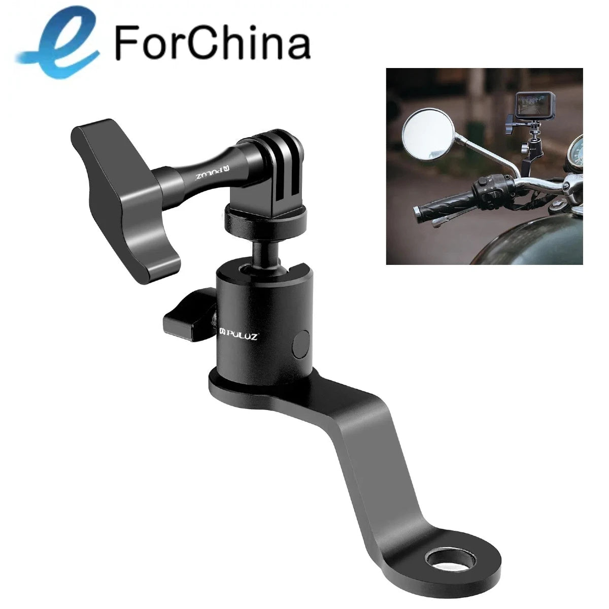 PULUZ Motorcycle Rearview Mirror Aluminum Alloy Action Camera Holder Mount