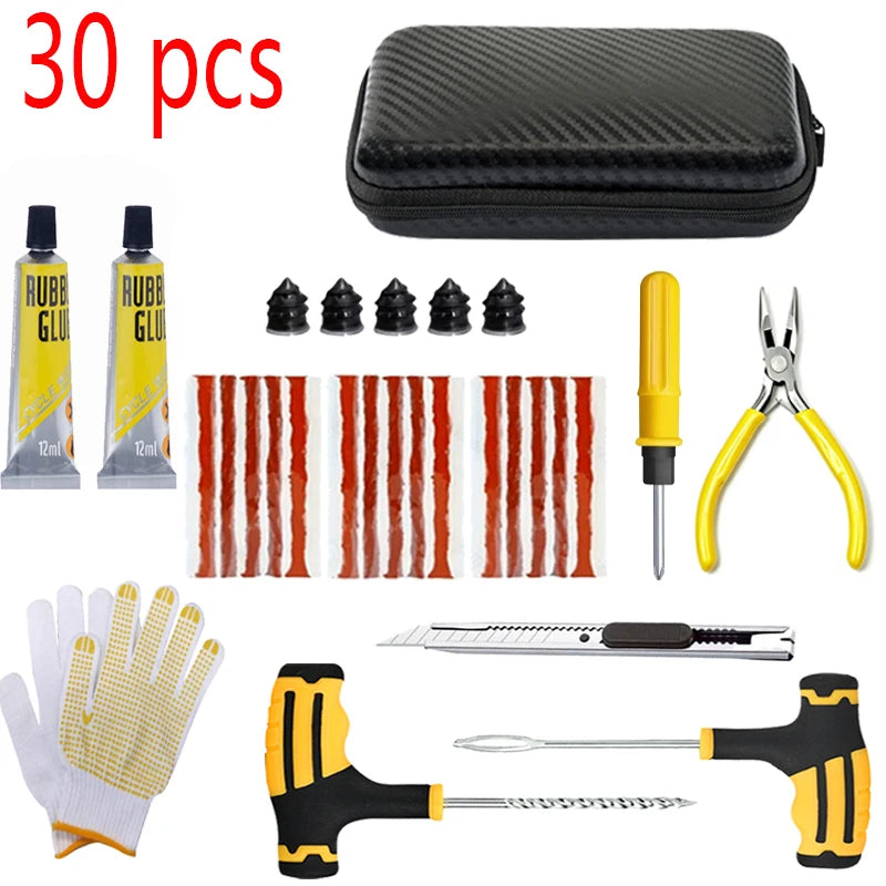 Emergency Tire Repair Kit - Heavy-Duty Glue & Rubber Strips for Flat Puncture Fix on Cars/Trucks/RVs, On-the-Go Safety Solution