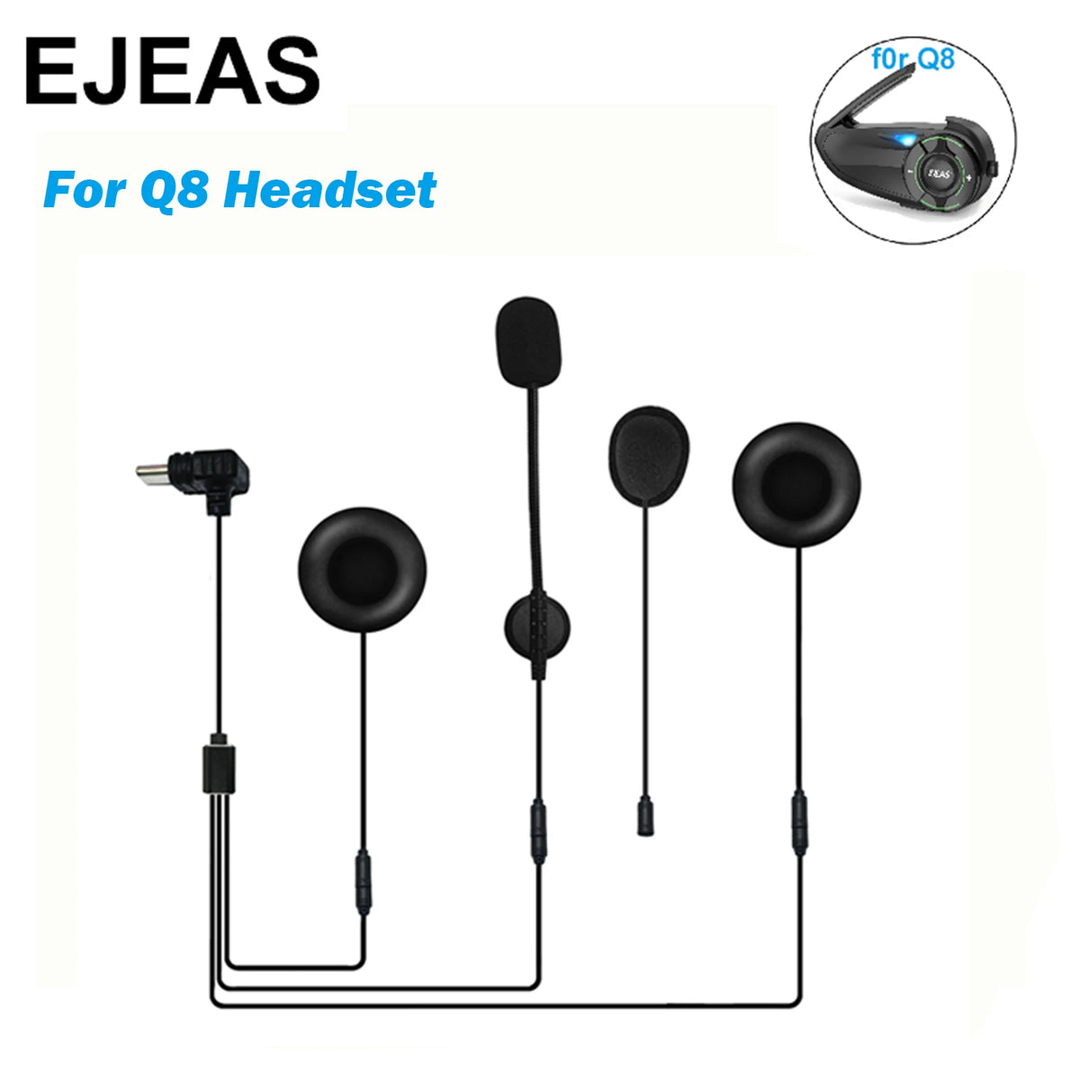 For EJEAS Q8/Q7 Motorcycle Helmet Headset Type-C Interface Headphone
