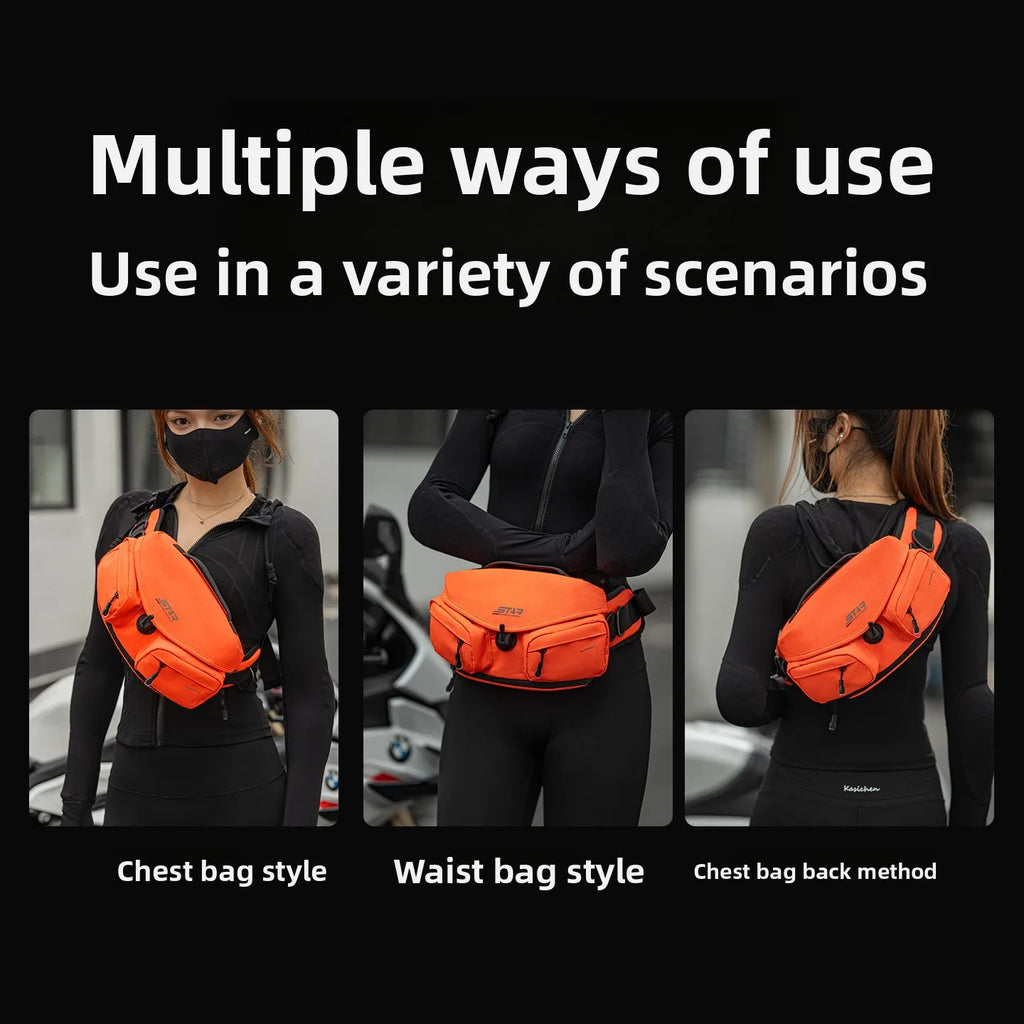 STAR FIELD KNIGHT Motorcycle Riding Waist Bag Magnetic Buckle Expandable Multi-Pocket Crossbody Pack for Outdoor Travel