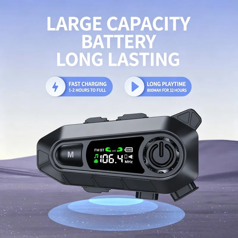 A1 Bluetooth 5.3 Motorcycle Helmet Headset With FM Radio Wireless Handfree Call Waterproof Moto Headphone LED Display For Rider