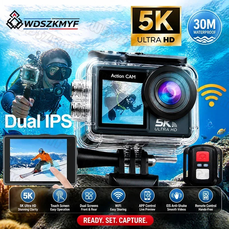 5K Action Camera 5K 60FPS 6-Axis Touch Screen Stabilization Pocket Sports Camera Waterproof Bodycam For Motorcycle/Cycling Vlog