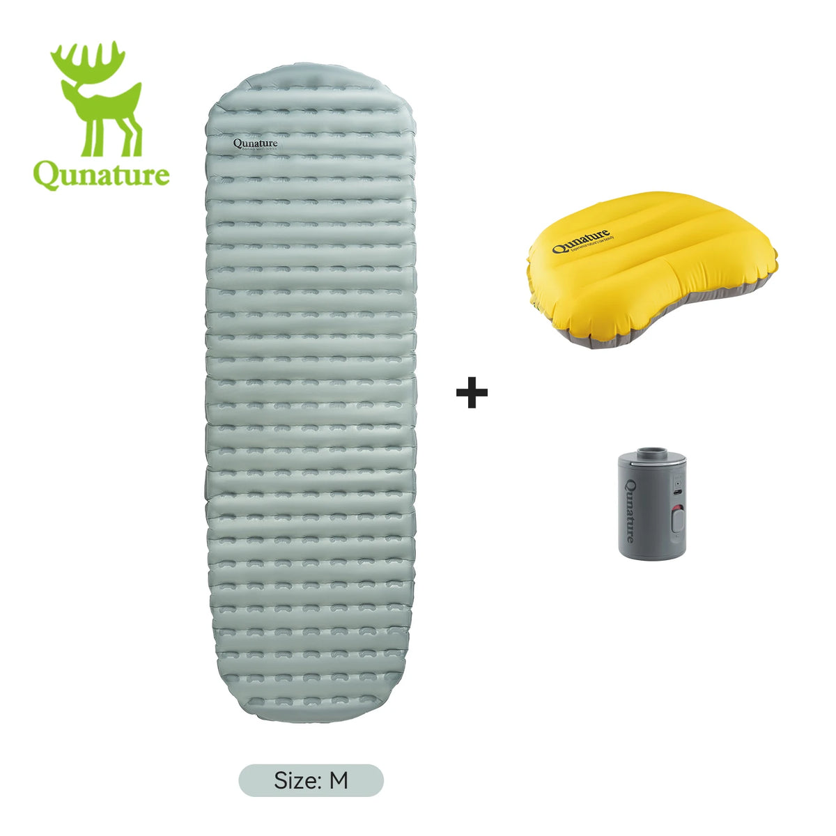 Qunature 3Pcs/set Outdoor Camping Inflatable Mattress Sleeping Bed Hiking Picnic Beach Mats Pillow Inflatable Pump  Air Cushion