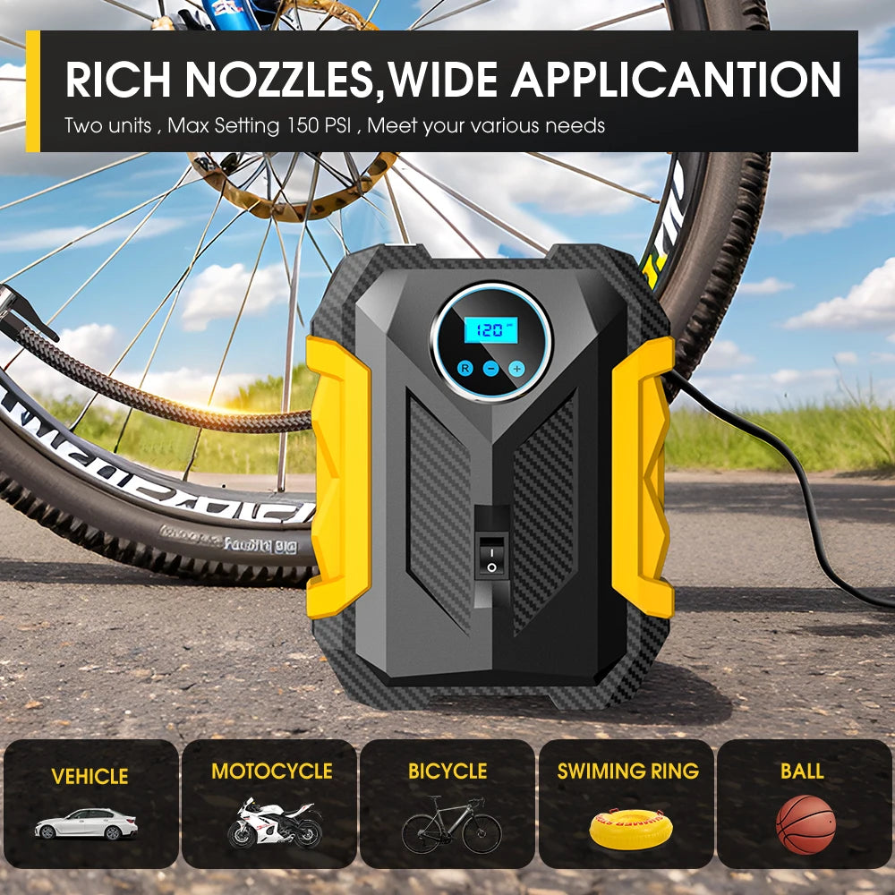 Carsun 12V Mini Portable Air Compressor 35L/Min 150PSI Digital Tire Inflator LED Light Auto Shut-Off Car Motorcycle Tires