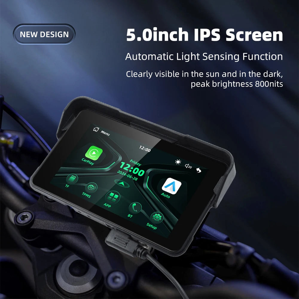 EKIY 5 inch Portable Digital Motorcycle Dashboard GPS Motorcycle Navigation Display Screen Wireless CarPlay Moto Android Auto