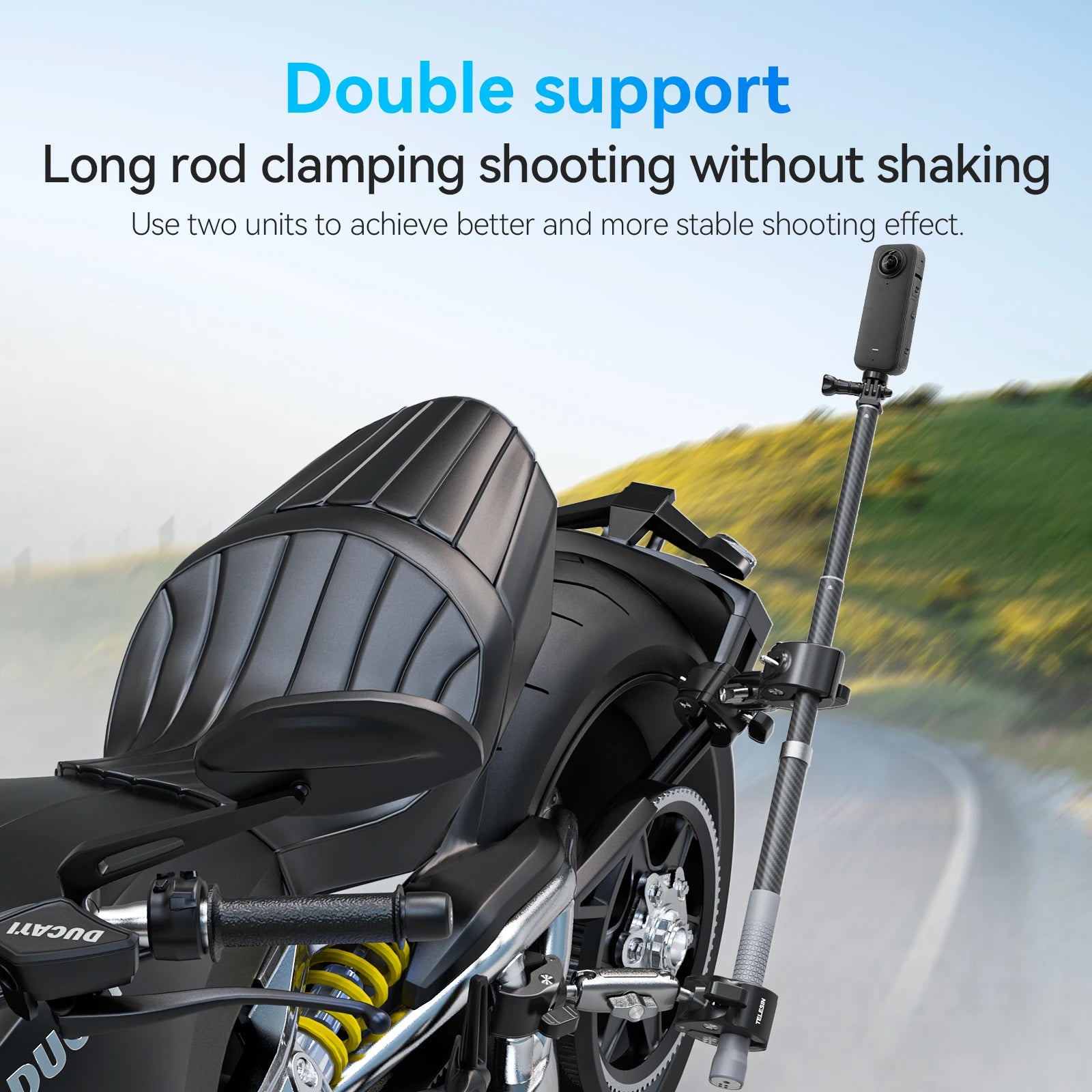 TELESIN Motorcycle Bike Monopod Bicycle Handlebar Panoramic Mount Invisible Selfie Stick Bracket for GoPro Hero DJI Insta360
