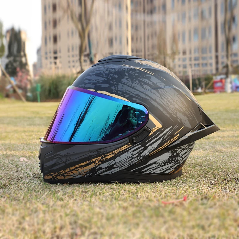 LVS-703-Unisex Full Face Motorcycle Helmet, DOT Approved ABS Shell, All Season Breathable Shockproof Street Bike Safety Gear