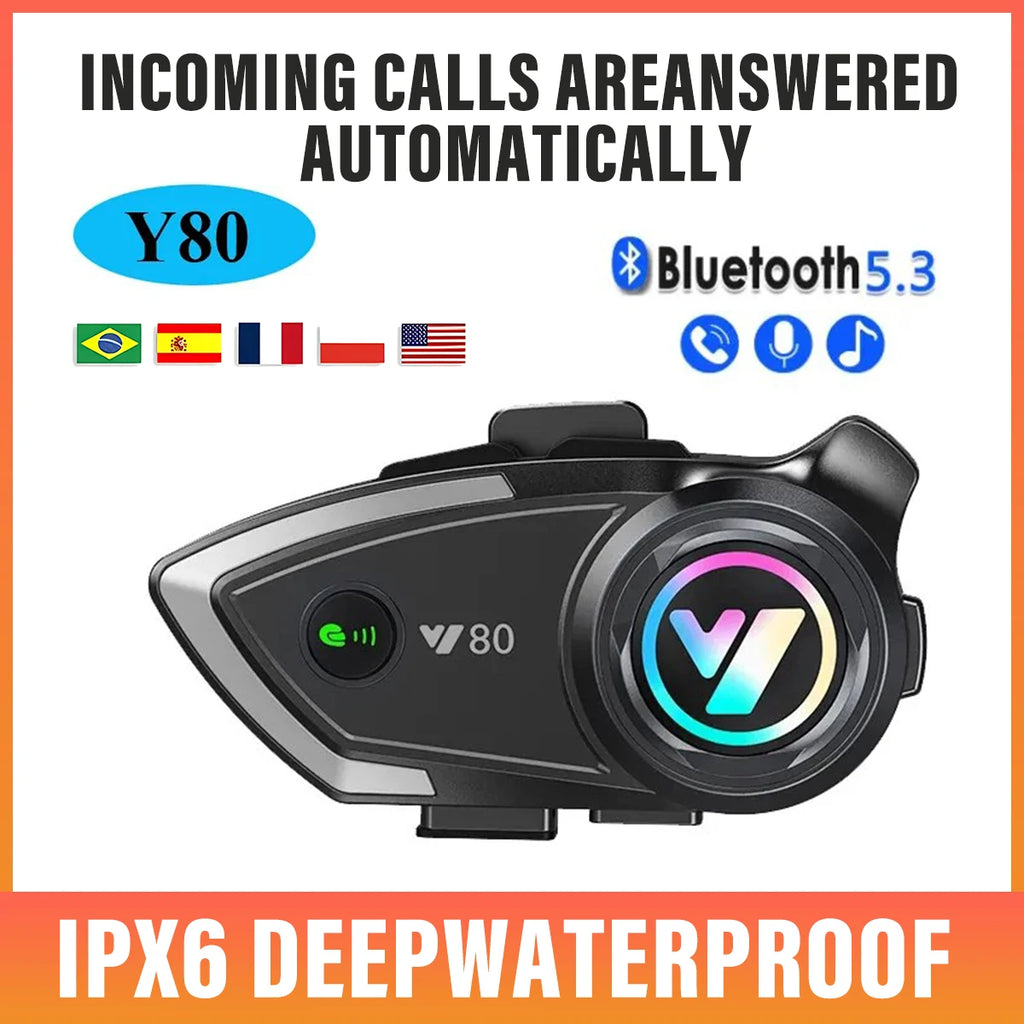 Y80 Motorcycle Helmet Bluetooth Headset Wireless V5.3 Handsfree Call Music Earphone for Riders Moto GPS Waterproof Headphone