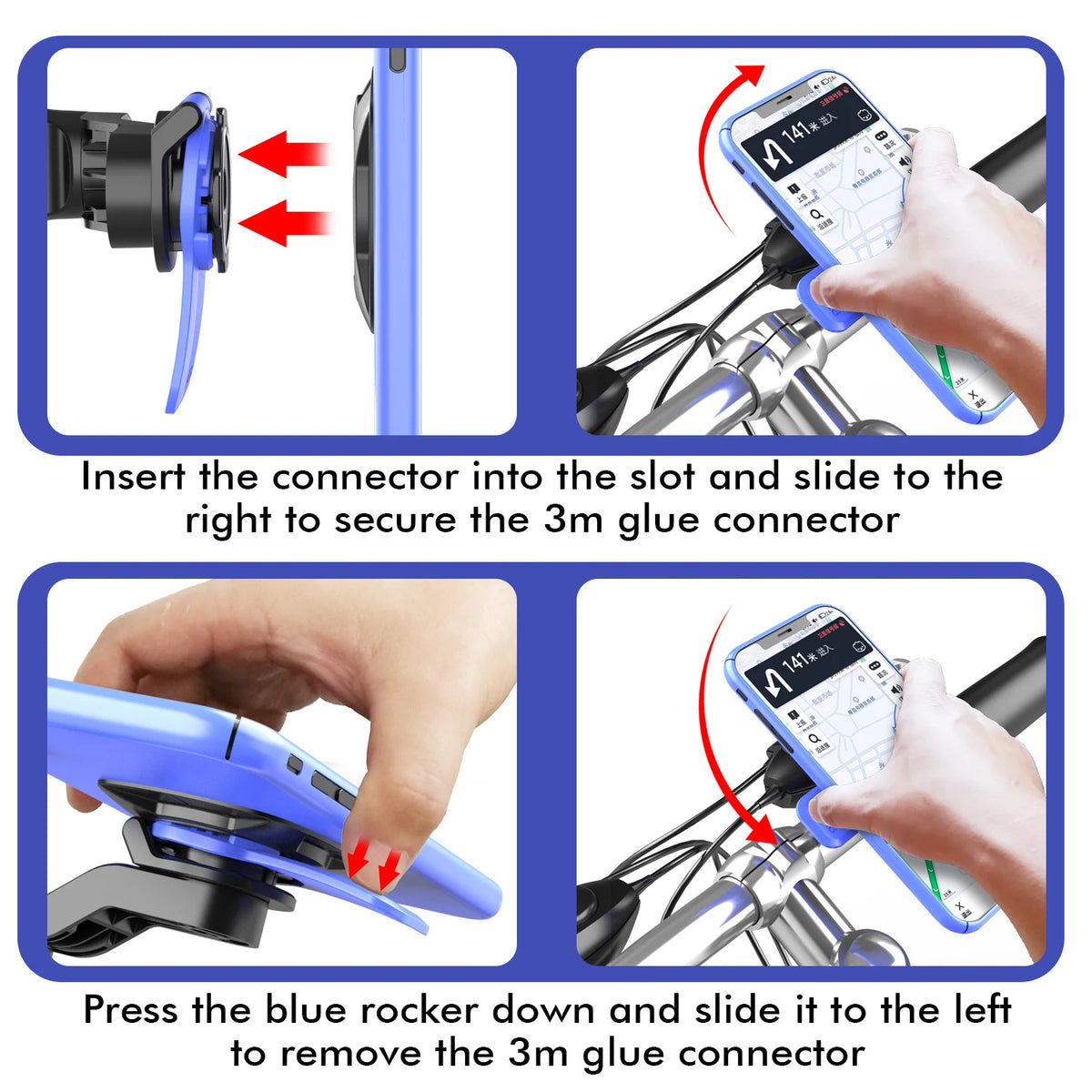Motorcycle Phone Mount, Anti-Shake Bike Cell Phone Holder with Vibration Dampener, Quick Release Attach/Detach