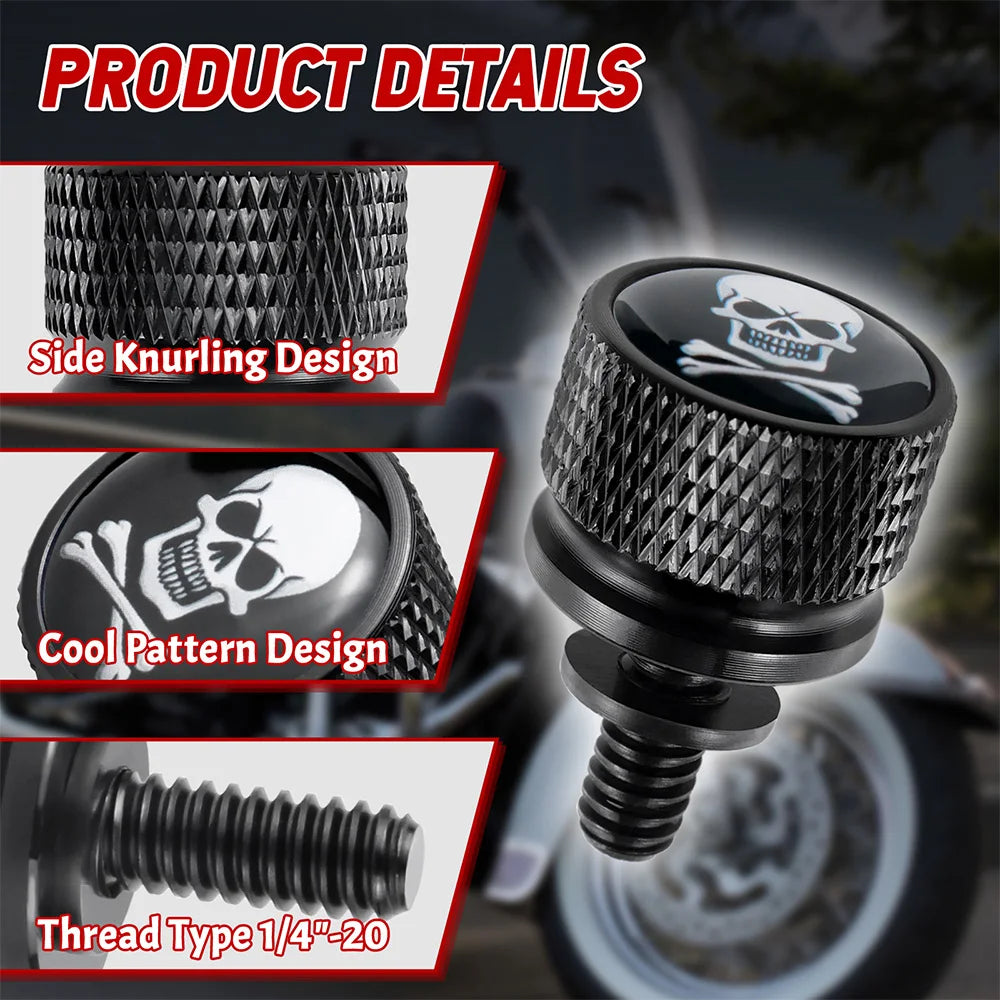 Black Motorcycle Rear Seat Bolt Fender Bolt Screw 1/4"-20 Thread For Harley Sportster Dyna Softail Street Glide 1996-2015