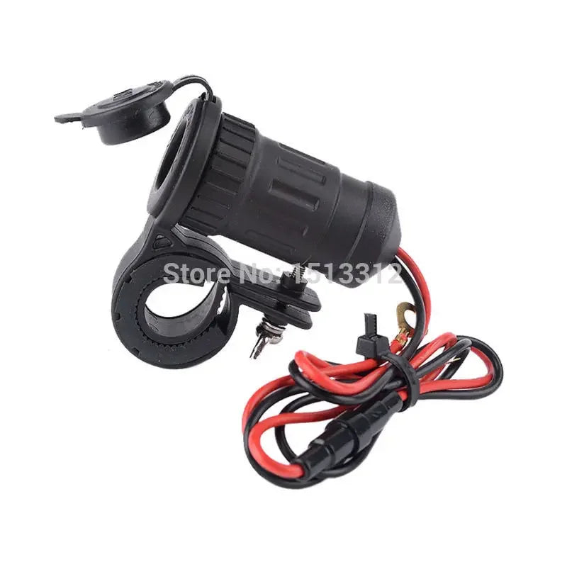 Universal Motorcycle Cigarette Socket 12/24V Waterproof Motorcycle Handlebar Mounted Cigarette Lighter Socket with 60cm Cable