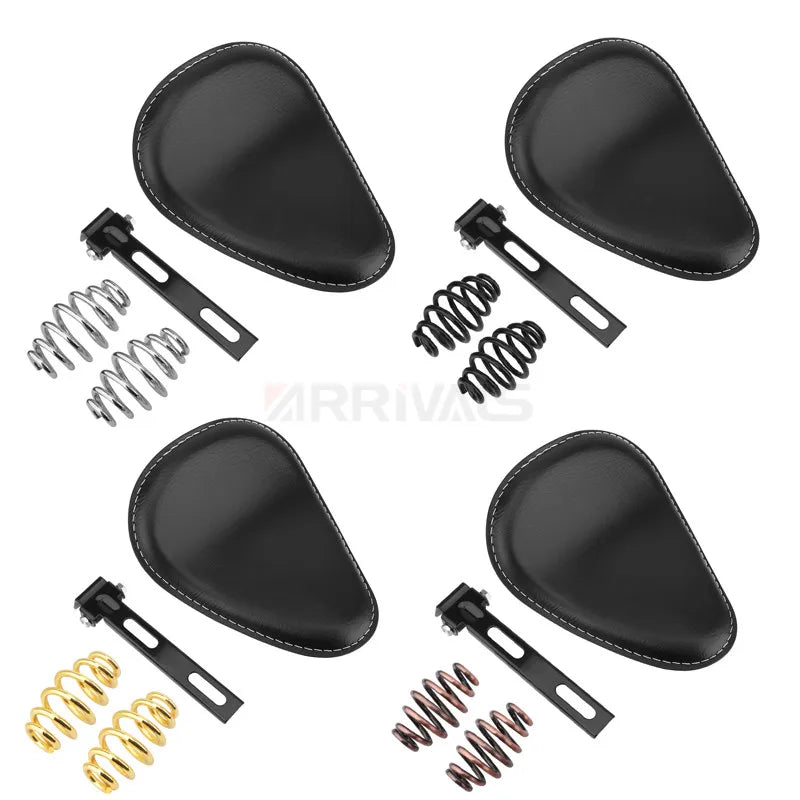 Motorcycle Leather Saddle Seat Retro Black Leather Solo Seat for Harley Custom Chopper Bobber Honda Yamaha Kawasaki Suzuki
