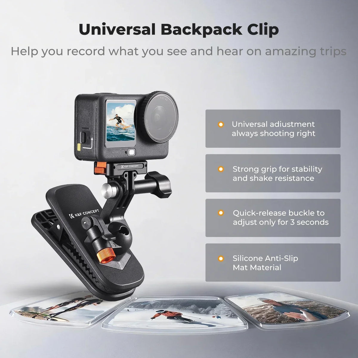 K&F CONCEPT Magnetic Backpack Clip Mount for DJI Osmo Action 5 Pro 4 3 All GoPro Hero Insta360 X5/4/3 180° Swivel Quick Release