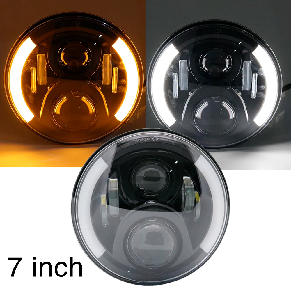 7 Inch Led Auto Headlight Motorcycle LED Headlight DRL Angel Eyes for Harley Honda Yamaha Jeep Lada Niva Urban Car H4 Headlamp