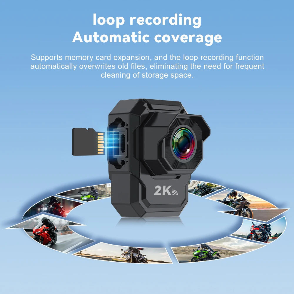 2K HD Motorcycle Dash Cam Built-in WiFi IP66 Waterproof Shockproof Professional Riding Safety Recorder Outdoor Black Box