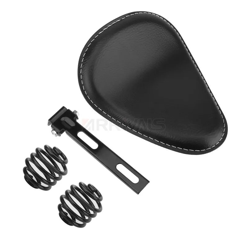 Motorcycle Leather Saddle Seat Retro Black Leather Solo Seat for Harley Custom Chopper Bobber Honda Yamaha Kawasaki Suzuki
