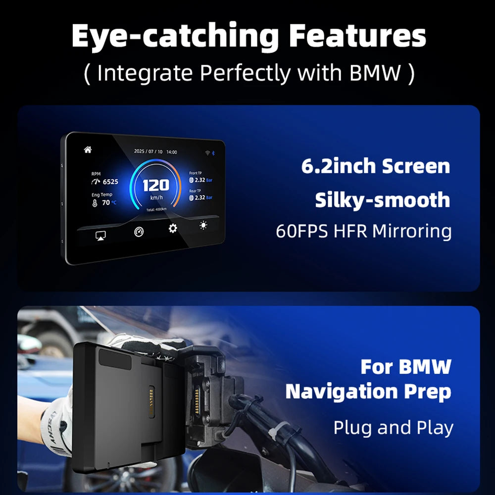 EKIY 6.2" Wireless CarPlay Moto Android Auto For BMW R1200GS R1250GS F800 F900 S1000XR GPS Motorcycle Navigation For WonderWheel