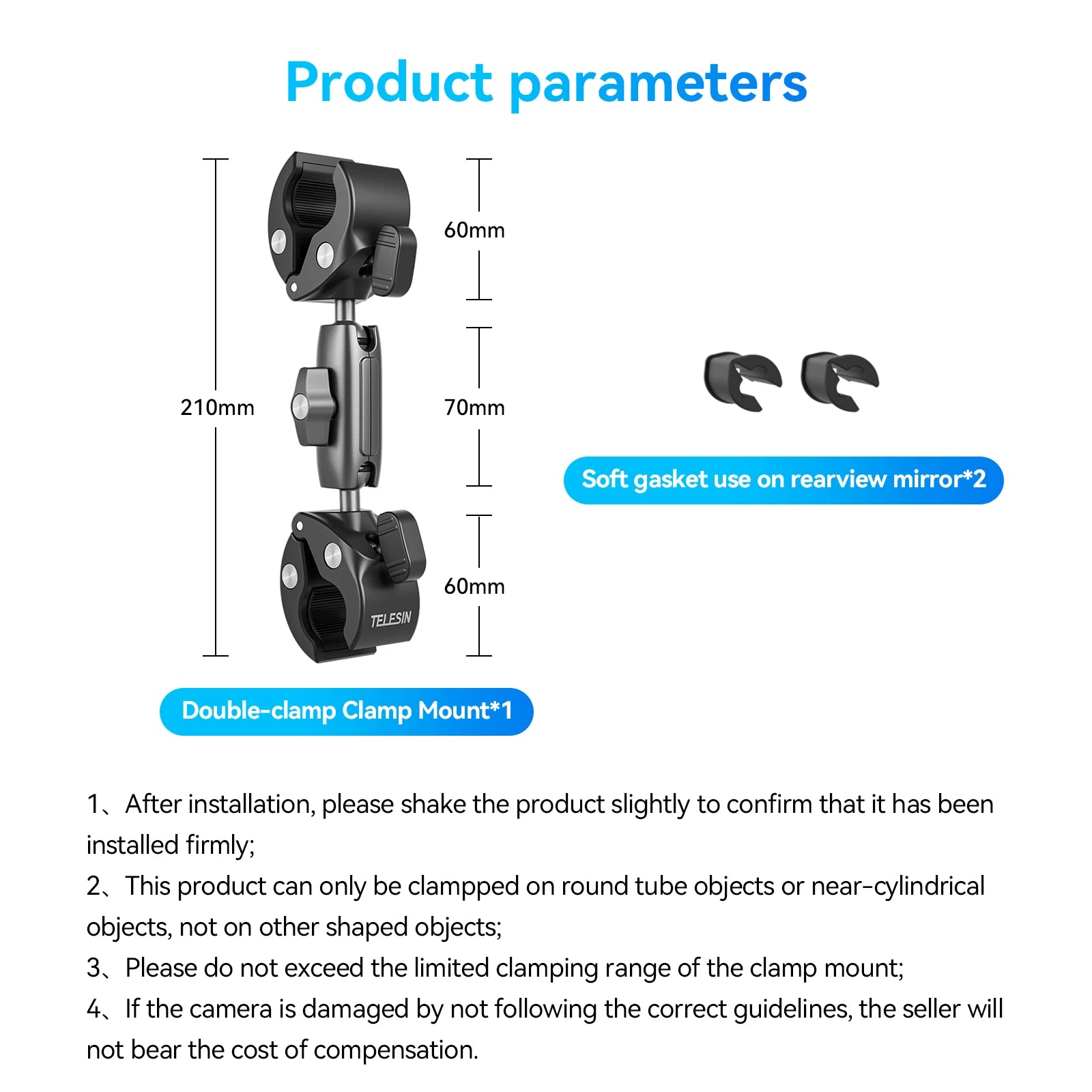 TELESIN Motorcycle Bike Monopod Bicycle Handlebar Panoramic Mount Invisible Selfie Stick Bracket for GoPro Hero DJI Insta360