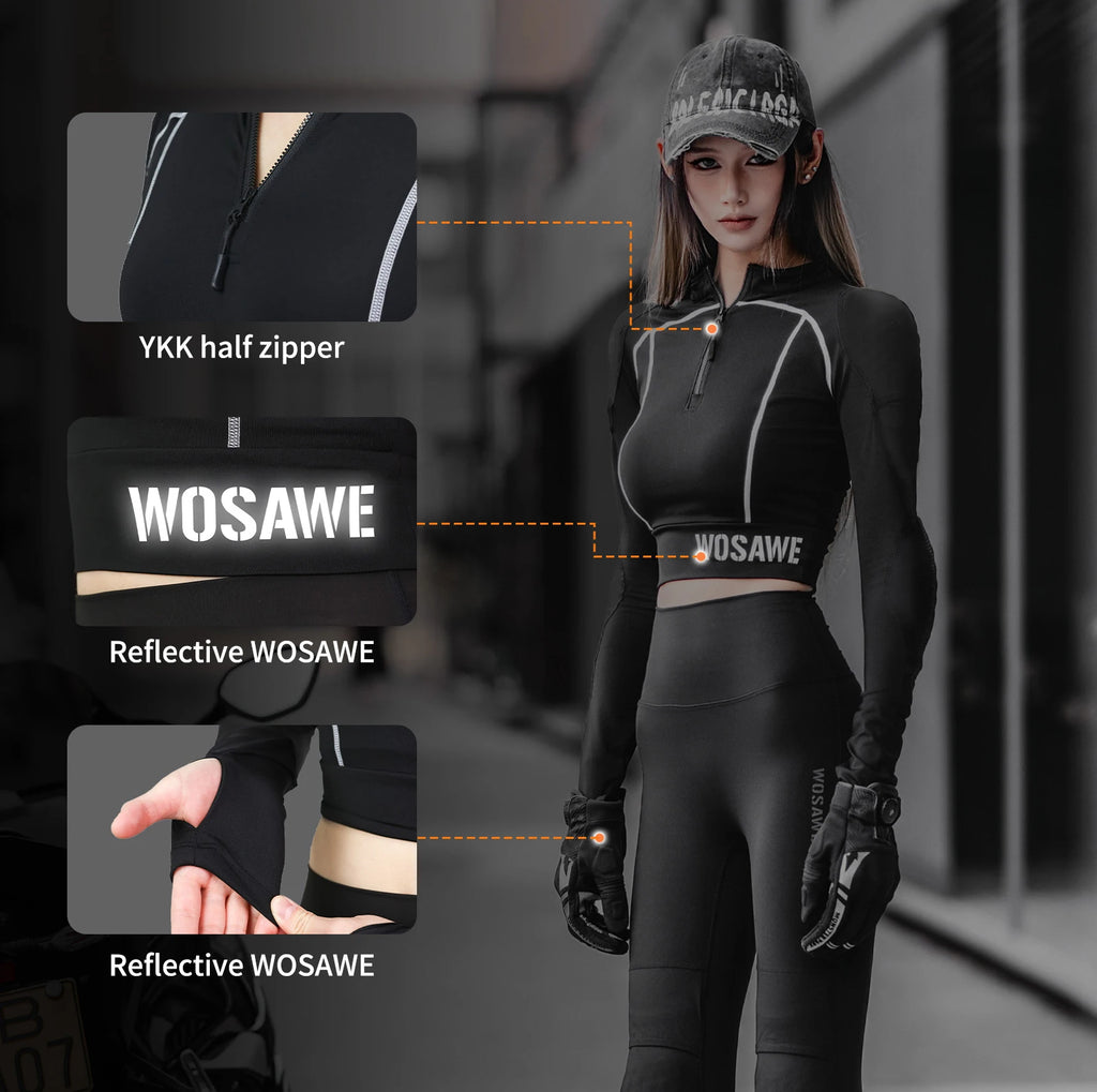 WOSAWE Women Motorcycle Jacket and Pant Set Summer Downhill Motorbike Crop Top Slim Fit Moto Racing Clothing