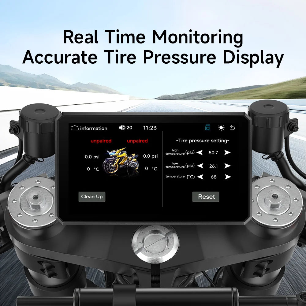 JIUYIN Tire Pressure sensor for Motorcycle Wireless Carplay Android Auto Portable Navigation GPS Screen