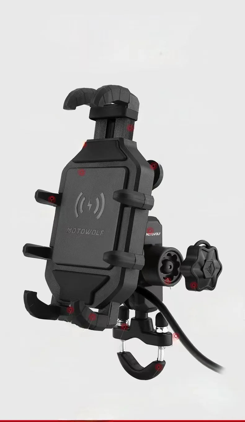 MOTOWOLF Motorcycle Outdoor Shock Absorbing Mobile Phone Holder Eight Claw Fixed Holder Wireless Charging Navigation Holder