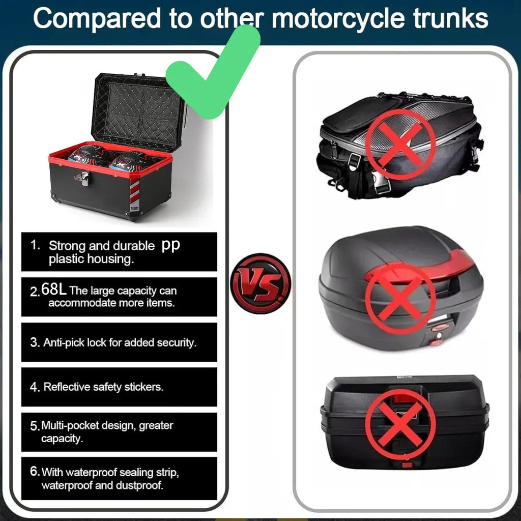 1pc 68L/18 Gallon Motorcycle Luggage Box with Base,Reflective Strips, Interior Padding, motorcycle accessories for Outdoor Ridin