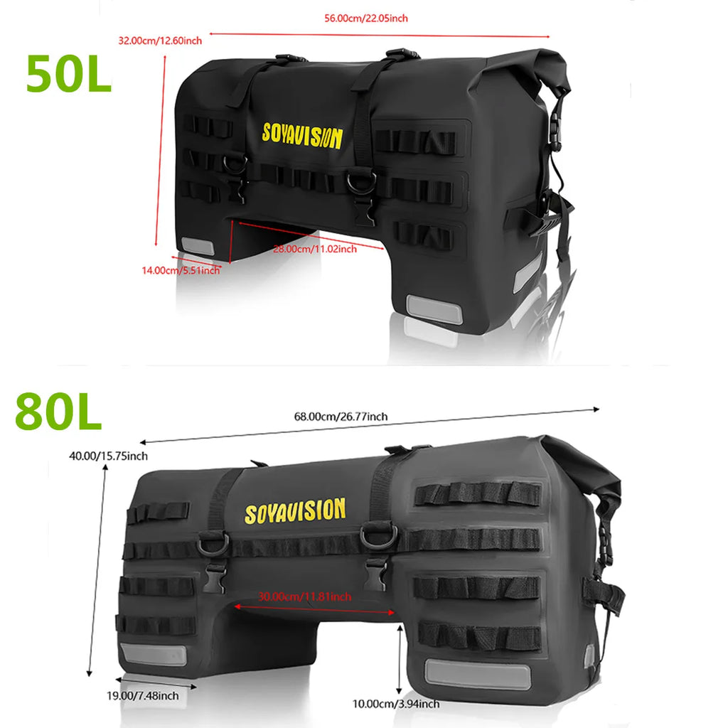 SOYAVISION Dry Motorcycle Tail Bag 80L/50L Waterproof PVC Motor Back Seat Luggage for Travel,Sport Touring & Adventure Riding