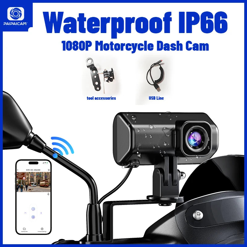 1080P Full HD Motorcycle Dash Cam Built-in WiFi IP66 Waterproof Shockproof Professional Riding Safety Recorder