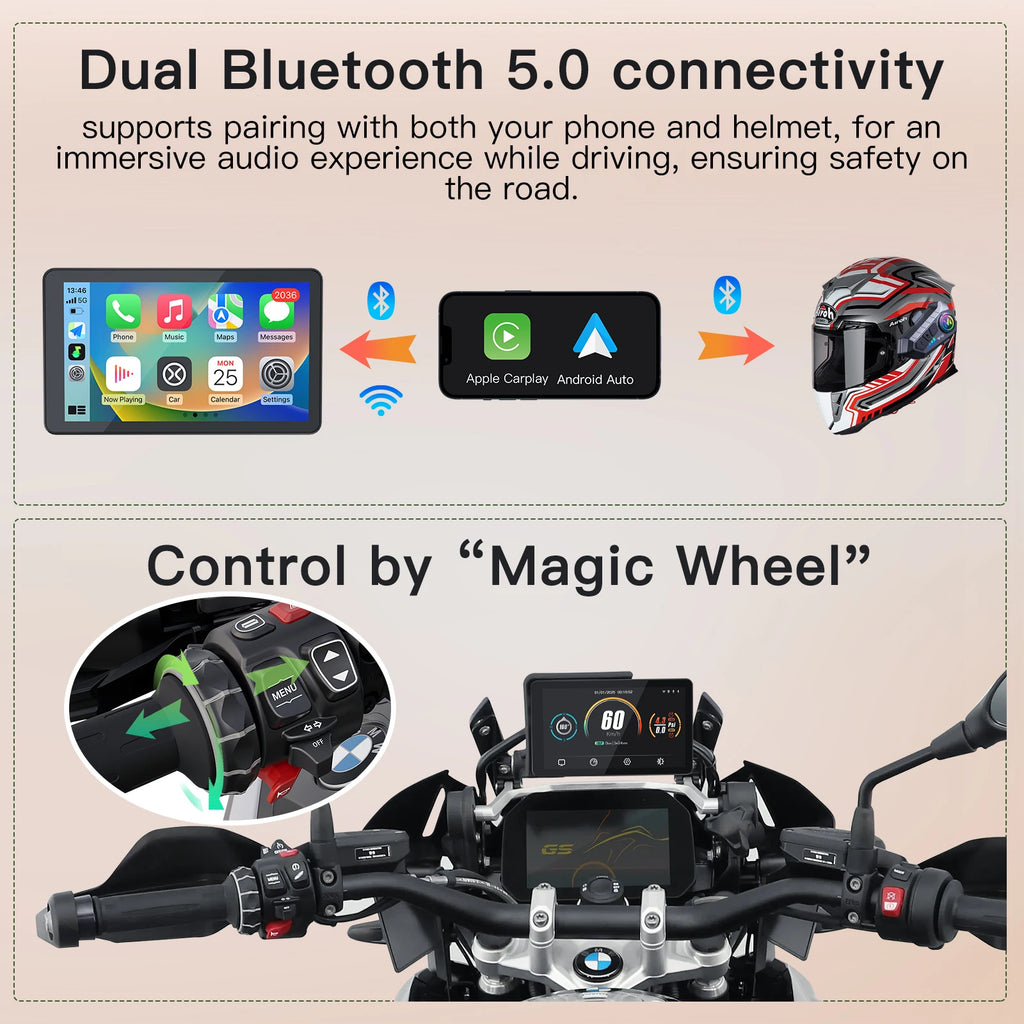 For BMW motorcycle R1200GS R1250GS R1300GS ADV R1000 XR S1000 wireless carplay Android auto GPS navigation screen accessories