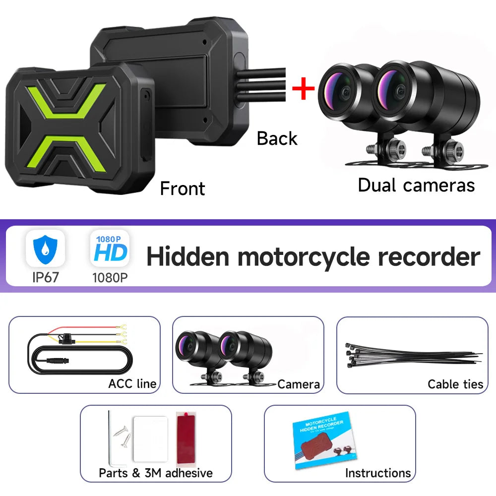 JIUYIN Motorcycle Dual 720p/1080P/2K DVR Waterproof Action Camera Recorder Front&Rearview Motorcycle Dash Cam WiFi Smart Connect