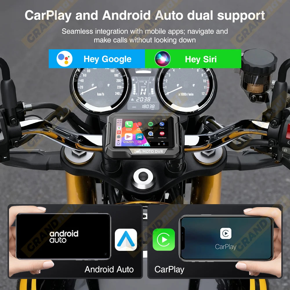Portable 3.4 inch Motorcycle GPS Navigation Wireless Carplay Android Auto DVR Drive Recorder Moto Monitor WIFI IP67 Waterproof