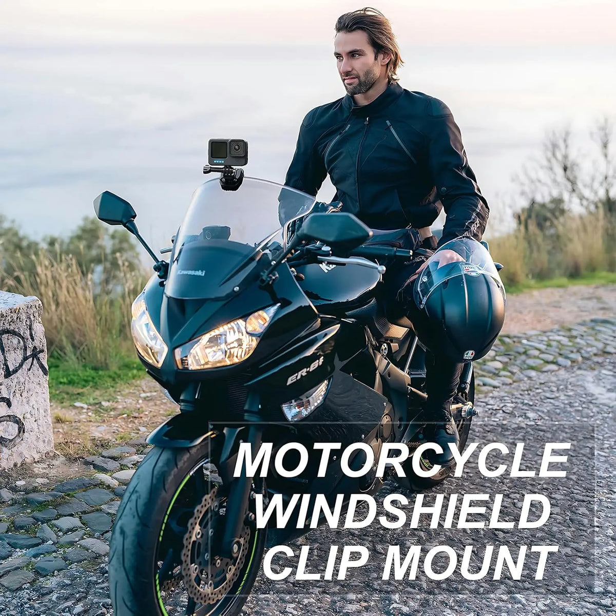 Aluminum Alloy Motorcycle Windshield Clip Camera Mount for GoPro Hero 13 12 11 10 9 8 7,Insta360 X4 X3,DJI OSMO Action 5Pro/4/3